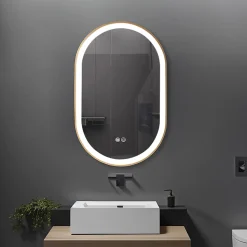 Miroir salle de bain LED ovale 60x90cm anti buée avec cadre en aluminium doré- LuxuryBain