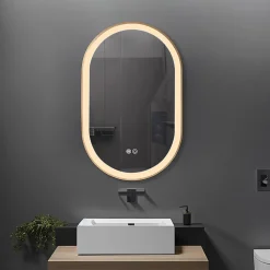 Miroir salle de bain LED ovale 60x90cm anti buée avec cadre en aluminium doré- LuxuryBain