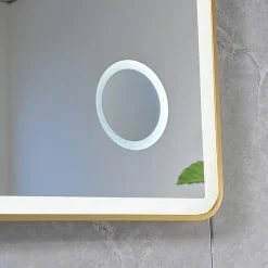 Miroir salle de bain LED 110x60cm anti buée avec cadre en aluminium doré et loupe x3 LB-4685G
