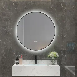 Miroir salle de bain LED rond 90cm anti buée avec cadre noir LB-4647BA