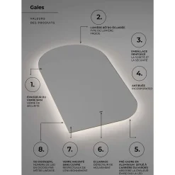 Miroir Salle de Bain LED Rétro-éclairé (3000K) - 60x110cm - Anti-Buée & Détecteur de Mouvement - GALES LEDIMEX