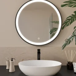 Miroir salle de bain LOMAZOO Bologna avec LED 70 cm rond Noir