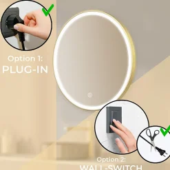 Miroir salle de bain LOMAZOO Paris avec LED 80 cm doré rond