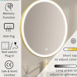 Miroir salle de bain LOMAZOO Paris avec LED 80 cm doré rond