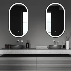 Miroir salle de bain LOMAZOO Dortmund avec LED 40x70 cm ovale noir