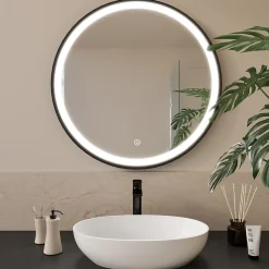 Miroir salle de bain LOMAZOO Florence avec LED 80 cm noir rond