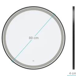 Miroir salle de bain LOMAZOO Florence avec LED 80 cm noir rond