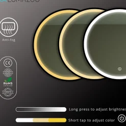 Miroir salle de bain LOMAZOO Florence avec LED 80 cm noir rond