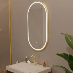 Miroir salle de bain lumineux LED LOMAZOO Hamburg 50x70 cm ovale doré