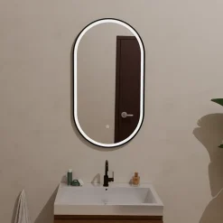 Miroir salle de bain lumineux LED LOMAZOO Leipzig 50x90 cm ovale noir