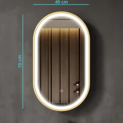 Miroir salle de bain lumineux LED LOMAZOO Berlin 40x70 cm ovale doré