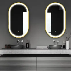 Miroir salle de bain lumineux LED LOMAZOO Berlin 40x70 cm ovale doré