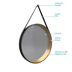 Miroir salle de bain rond - diamètre 55cm - noir mat et finition bronze - CIRCLE HORUS
