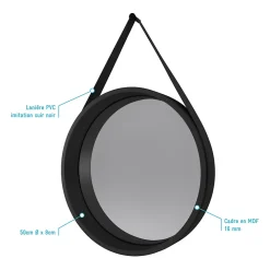 Miroir salle de bain Rond type Barbier - Noir - Diamètre 50 cm