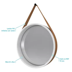 Miroir salle de bain rond type barbier diamètre 50 cm - BARBER WHITE
