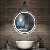 Miroir salle de bain rond LED 50cm tricolore + anti-buée + dimmable + mémoire,avec ceinture en cuir amovible,noir, AICA SANITAIRE