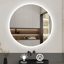 Miroir salle de bain rond LED 60cm, IP44, AICA SANITAIRE