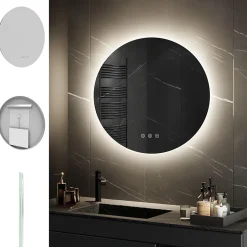 Miroir salle de bain VEKIO LED lumineux rond 80 cm diam. fonction anti-buée + intensité & couleur réglables - Saniverre