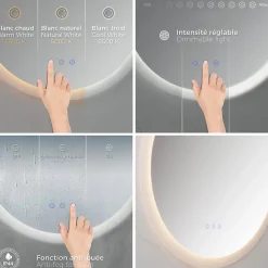 Miroir salle de bain VEKIO LED lumineux rond 80 cm diam. fonction anti-buée + intensité & couleur réglables - Saniverre