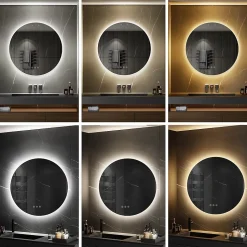 Miroir salle de bain VEKIO LED lumineux rond 80 cm diam. fonction anti-buée + intensité & couleur réglables - Saniverre