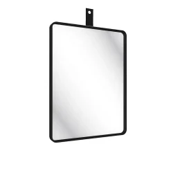 Miroir salle de bain 60x80cm suspendu noir mat - avec lanière effet cuir noir - NORDIK REKTANGEL