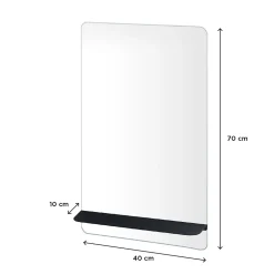 Miroir salle de bains avec tablette noire 40x70 cm, Homesight Sorrento