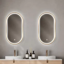 Miroir salle de bains éclairant à LED cadre doré oblong l.45 x H.85 x P.4 cm, anti-buée, MPGlass Céleste