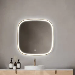 Miroir salle de bains éclairant à LED cadre doré carré l.80 x H.80 x P.4 cm, anti-buée, MPGlass Céleste