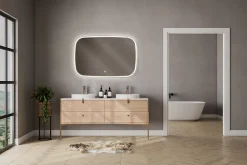 Miroir salle de bains éclairant à LED cadre doré l.120 x H.80 x P.4 cm, anti-buée, MPGlass Céleste