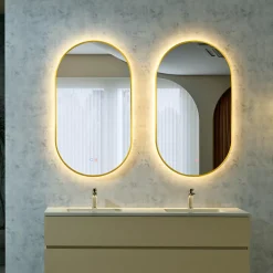 Miroir Salle de Bains Lumineux TOKYO Anti-Buée et Eclairage Triled Tactile On/Off Or Brossé 50x90 LEDIMEX