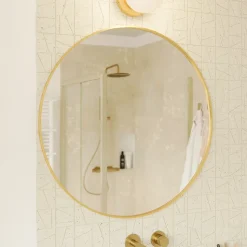 Miroir salle de bains rond Ø100 cm, doré, Tisa