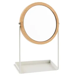 Miroir salle de bains, rond, à poser, en bambou et métal blanc Levasseur Garden