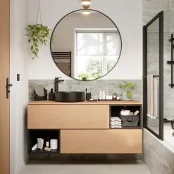 Miroir salle de bains rond Ø100 cm, noir, Tisa