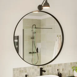 Miroir salle de bains rond Ø100 cm, noir, Tisa