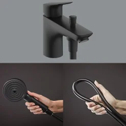 Mitigeur baignoire mécanique HANSGROHE Logis C2 + pack pommeau Pulsify Select 3 jets EcoSmart + flexible Isiflex 160 cm noir mat