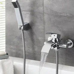 Mitigeur baignoire avec douchette Salle de Bain Robinet de baignoire Douchette Chrome