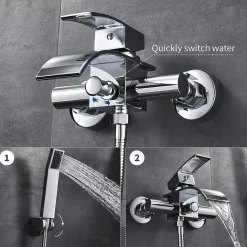 Mitigeur baignoire avec douchette Salle de Bain Robinet de baignoire Douchette Chrome
