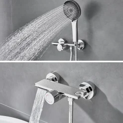 Mitigeur baignoire avec douchette Salle de Bain Robinet de baignoire avec 5 Fonctions Douchette Chrome