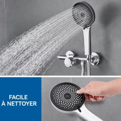 Mitigeur baignoire avec douchette Salle de Bain Robinet de baignoire avec 5 Fonctions Douchette Chrome