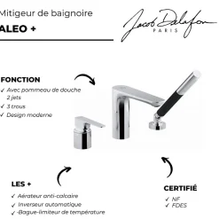 Mitigeur baignoire JACOB DELAFON Aleo+ 3 trous + pommeau de douche + flexible