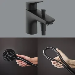 Mitigeur baignoire mécanique HANSGROHE Logis C2 + pack pommeau Vernis Blend 2 jets EcoSmart + flexible Isiflex 160 cm noir mat