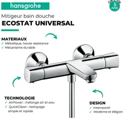 Mitigeur baignoire thermostatique HANSGROHE Ecostat Universal chromé