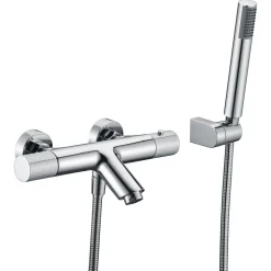 Mitigeur baignoiredouche thermostatique chrome en laiton et zamac avec douchette