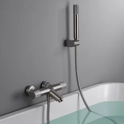 Mitigeur baignoiredouche thermostatique nickel brosse en laiton et zamak