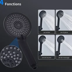 Mitigeur Bain Douche Mecanique Robinet de Douche Bain Mecanique Monocommande Double Sortie Mural Acier Inoxydable Noir