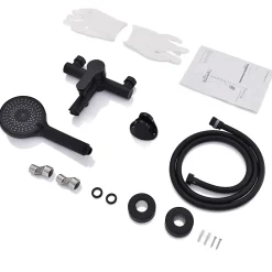 Mitigeur Bain Douche Mecanique Robinet de Douche Bain Mecanique Monocommande Double Sortie Mural Acier Inoxydable Noir
