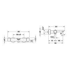Mitigeur bain douche thermostatique DURAVIT Wave inox brossé