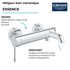 Mitigeur bain mécanique GROHE Essence avec colonnettes