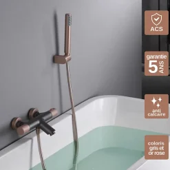Mitigeur Bain/Douche Anti-Calcaire Thermostatique Gris et Champagne IMEX LINE BTD038-4GC