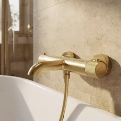 Mitigeur bain/douche thermostatique, doré brossé, GoodHome Owens